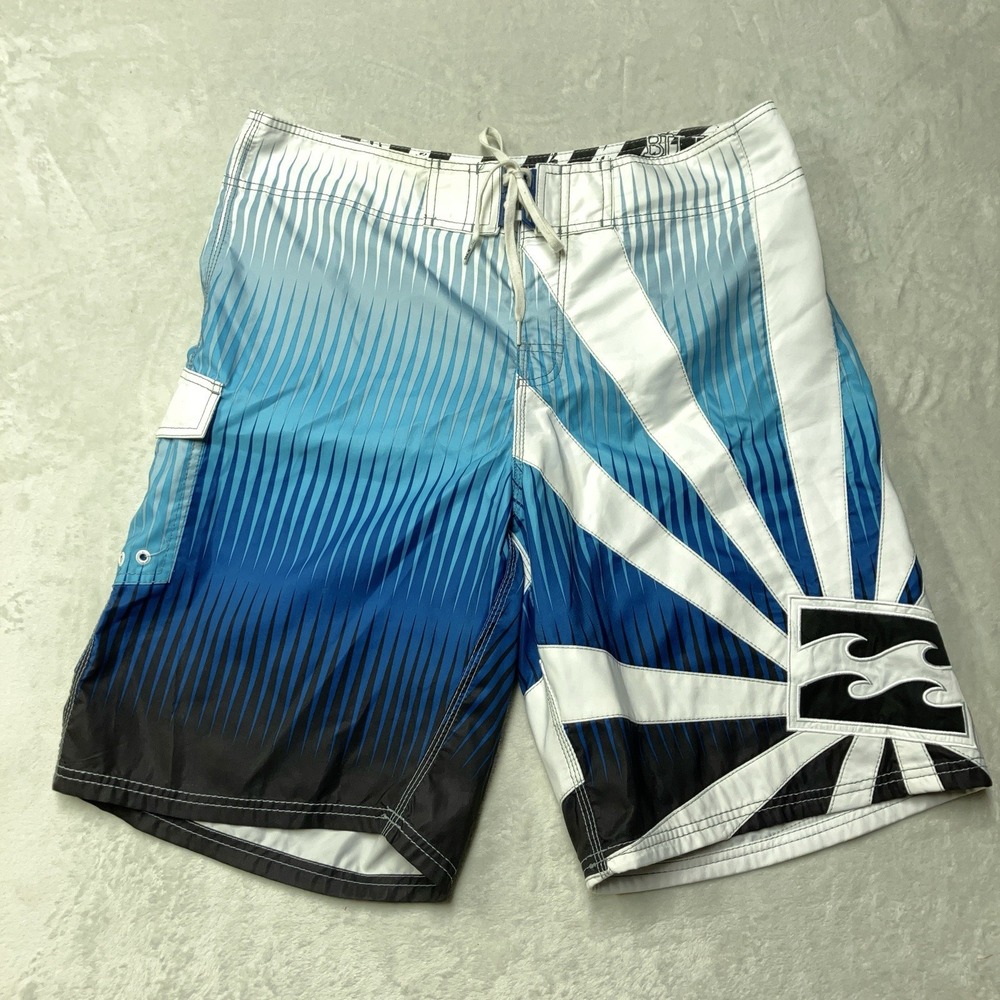 Y2K Billabong Board Rising Sun Board Shorts Blue White Andy‎ Irons Mens 36